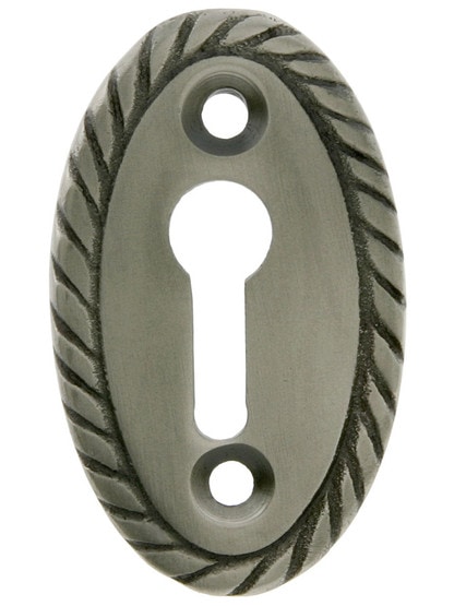 Rope Pattern Brass Keyhole Cover - 1 7/8 x 1 1/8 inch in Antique Pewter.